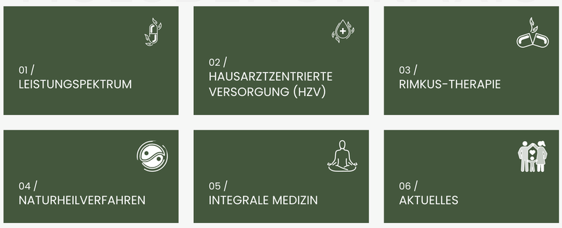 Wichtige Bereiche auf der Startseite