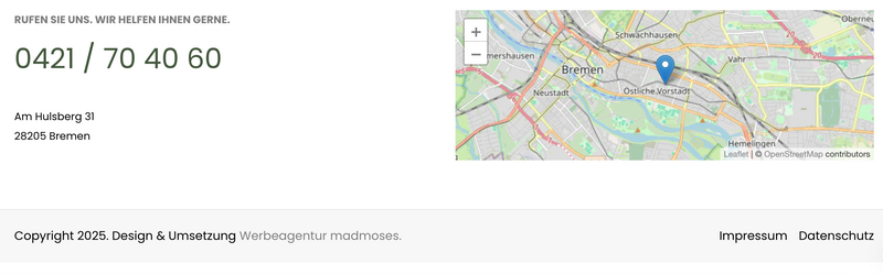 Graue Leiste ganz unten mit Informationen